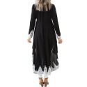 Casual Women Autumn Kaftan Dress Irregular Hem Lace Splice Long Sleeves O Neck A-line Dress Shirt