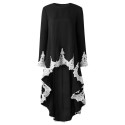 Casual Women Autumn Kaftan Dress Irregular Hem Lace Splice Long Sleeves O Neck A-line Dress Shirt