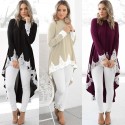 Casual Women Autumn Kaftan Dress Irregular Hem Lace Splice Long Sleeves O Neck A-line Dress Shirt