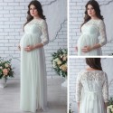 Women Maternity Dress Lace Long Sleeve Pregnant Photo Shoot Party Gown Photography Maxi Dress Black/White/Burgundy