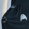 Plus Size Women Loose Dress Cute Cartoon Cat Print O Neck Raglan Short Sleeve Baggy Large Size Oversized Maxi Dress