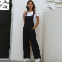 Vintage Women Cotton Wide Leg Jumpsuit Plus Size Sleeveless Side Pockets Romper Full Length Pure Color Overalls