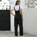 Vintage Women Cotton Wide Leg Jumpsuit Plus Size Sleeveless Side Pockets Romper Full Length Pure Color Overalls