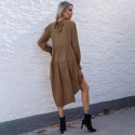 Women Blouse Dress Asymmetrical High-Low Hem Turtleneck Back Bow Long Puff Sleeve Tops Loose Casual Tunic