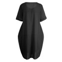 Women Tunic Dress Roll-up Short Sleeve Comfortable Cotton Pockets Irregular Hem Solid Baggy Midi Dress