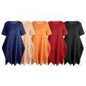 Women Tunic Dress Roll-up Short Sleeve Comfortable Cotton Pockets Irregular Hem Solid Baggy Midi Dress