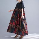 Women Loose Maxi Dress Vintage High Waist Printed Pockets Oversized Boho Holiday Casual Dresses