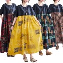 Women Loose Maxi Dress Vintage High Waist Printed Pockets Oversized Boho Holiday Casual Dresses