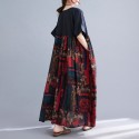 Women Loose Maxi Dress Vintage High Waist Printed Pockets Oversized Boho Holiday Casual Dresses