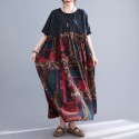 Women Loose Maxi Dress Vintage High Waist Printed Pockets Oversized Boho Holiday Casual Dresses