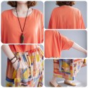 Women Casual Dress Contrast Color Print Pockets Loose O-Neck Short Sleeves Plus Size Summer Dress