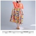 Women Casual Dress Contrast Color Print Pockets Loose O-Neck Short Sleeves Plus Size Summer Dress