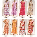 Women Dress Ruffle Floral Print Tie Waist Empire Dress V Neck Short Sleeve Summer Long Dress