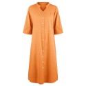 Women Shirt Dress with Pockets 3/4 Sleeve Buttons Dress Vintage Holiday Casual Long Shirts