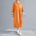 Women Shirt Dress with Pockets 3/4 Sleeve Buttons Dress Vintage Holiday Casual Long Shirts