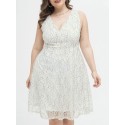 Women Plus Size Lace Dress Sleeveless High Waist Elegant Party Evening White Dress