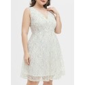 Women Plus Size Lace Dress Sleeveless High Waist Elegant Party Evening White Dress