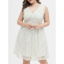 Women Plus Size Lace Dress Sleeveless High Waist Elegant Party Evening White Dress