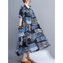 Women Loose Dress with Pockets Vintage Printed V Neck Half Sleeves Holiday Dress Robes