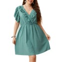 Women Plus Size Dress V Neck Ruffles Short Sleeved Casual Dress