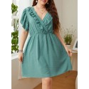 Women Plus Size Dress V Neck Ruffles Short Sleeved Casual Dress