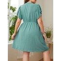 Women Plus Size Dress V Neck Ruffles Short Sleeved Casual Dress