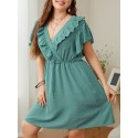 Women Plus Size Dress V Neck Ruffles Short Sleeved Casual Dress