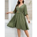 Women Plus Size Dress Half Sleeved Waist Strap Casual Dress