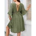 Women Plus Size Dress Half Sleeved Waist Strap Casual Dress