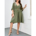 Women Plus Size Dress Half Sleeved Waist Strap Casual Dress