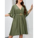 Women Plus Size Dress Half Sleeved Waist Strap Casual Dress