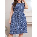 Women Plus Size Dress Sleeveless Elastic High Waist Belted Casual Dress