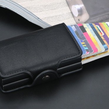 Fashion Men Anti RFID Double Layers Credit Card Holder PU Leather Metal ID Card Case Aluminum Card Protection Male Travel Wallet