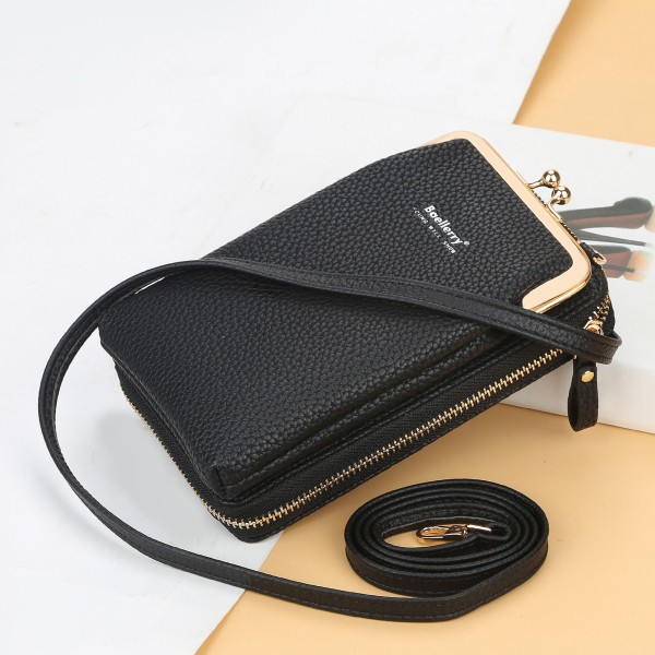 Women Wallet Solid Crossbody Phones Bag Card Holder with Zipper Adjustable Belt Small Shoulder Bag Fashion Purse