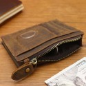 Men Cards Holder Compatible with Airtag RFID Blocking Zipper Wallet Brown