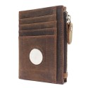 Men Cards Holder Compatible with Airtag RFID Blocking Zipper Wallet Brown