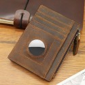 Men Cards Holder Compatible with Airtag RFID Blocking Zipper Wallet Brown